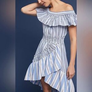 Misa Marin Stripe Off Shoulder Ruffle Dress Size Medium